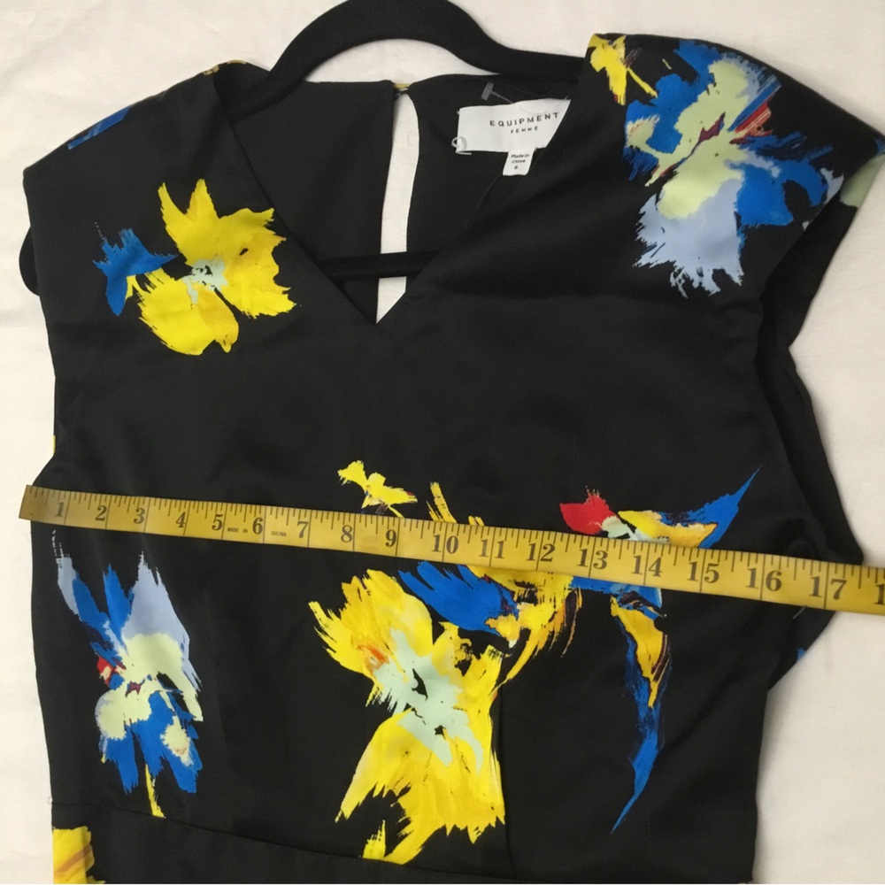 Equipment Black Asymmetrical Dress with Blue and Yellow Floral - Picture 14 of 14
